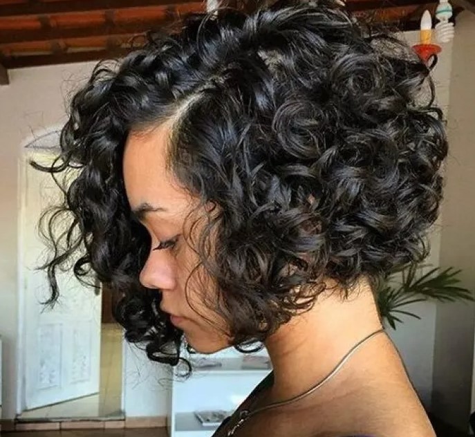 10. Shiny Black Curly Bob Hairstyle for Women