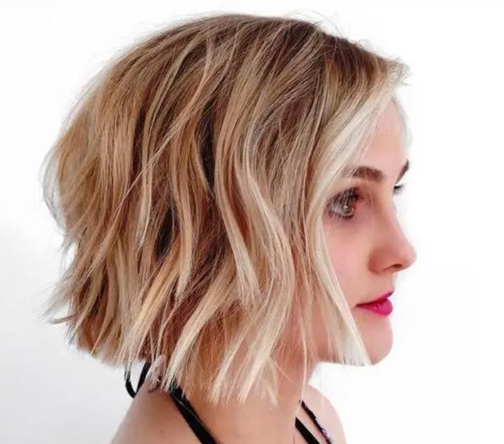 11. Blonde Bob with Waves - Choppy bob haircut for short hair 