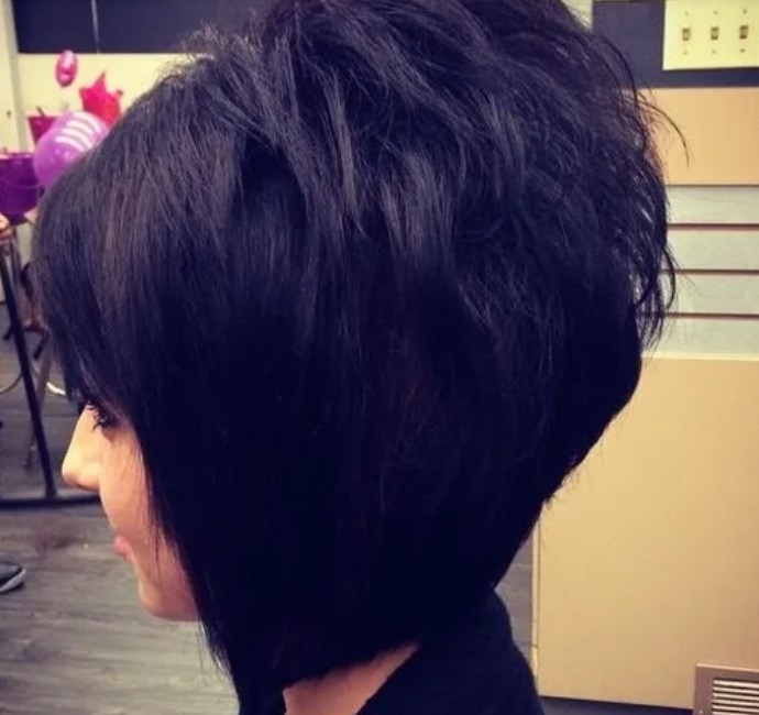 12. Black Voluminous Stacked Bob Haircut for Short Hair