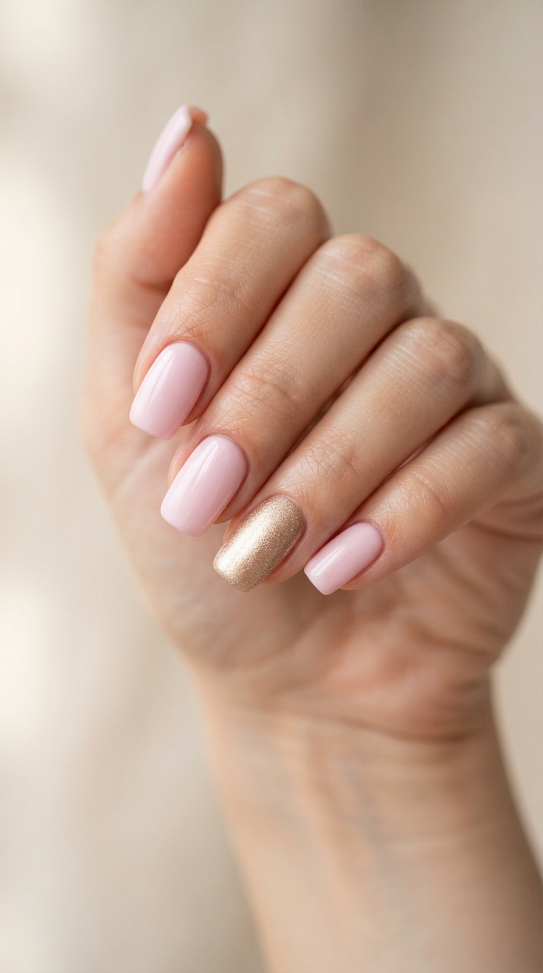 Pastel With a Single Gold Accent Nail
