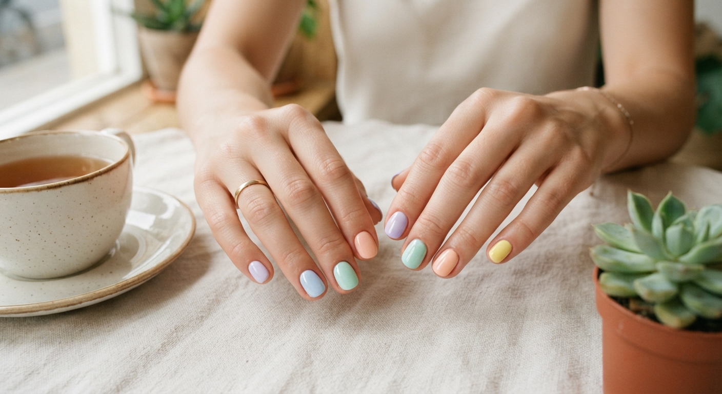 Short Round Pastel Nails