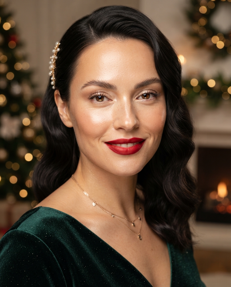 Classic Red Lips With Soft Champagne Eyes