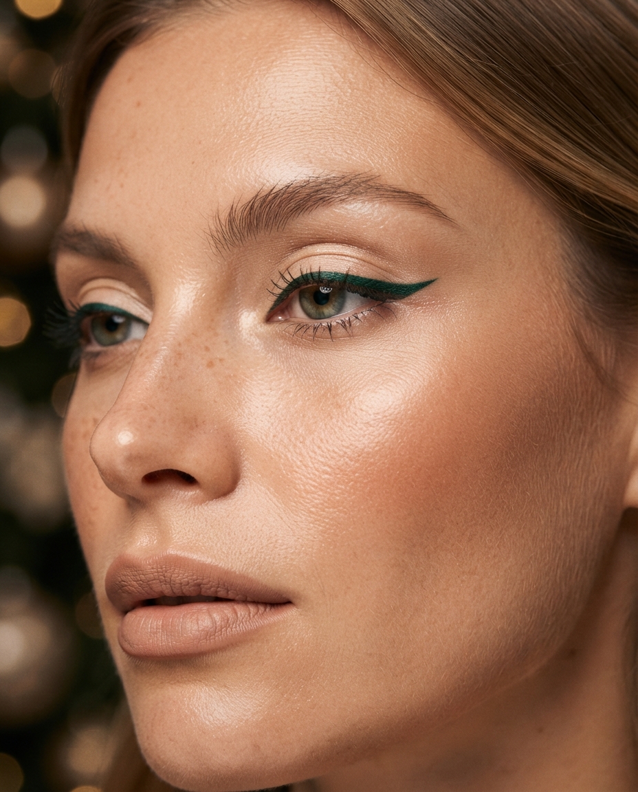 Emerald Green Liner With Neutral Makeup