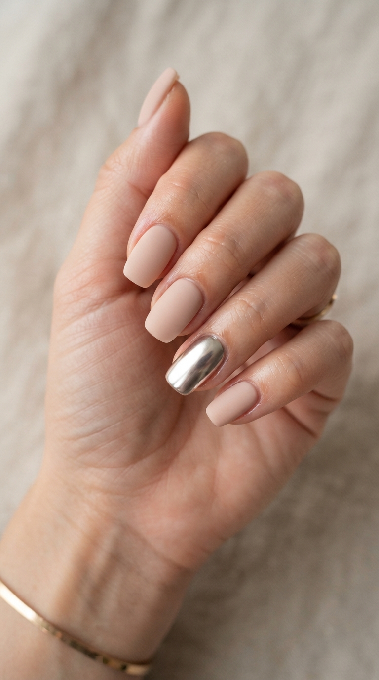 Barely-There Chrome on a Single Structurally Sound Accent Nail