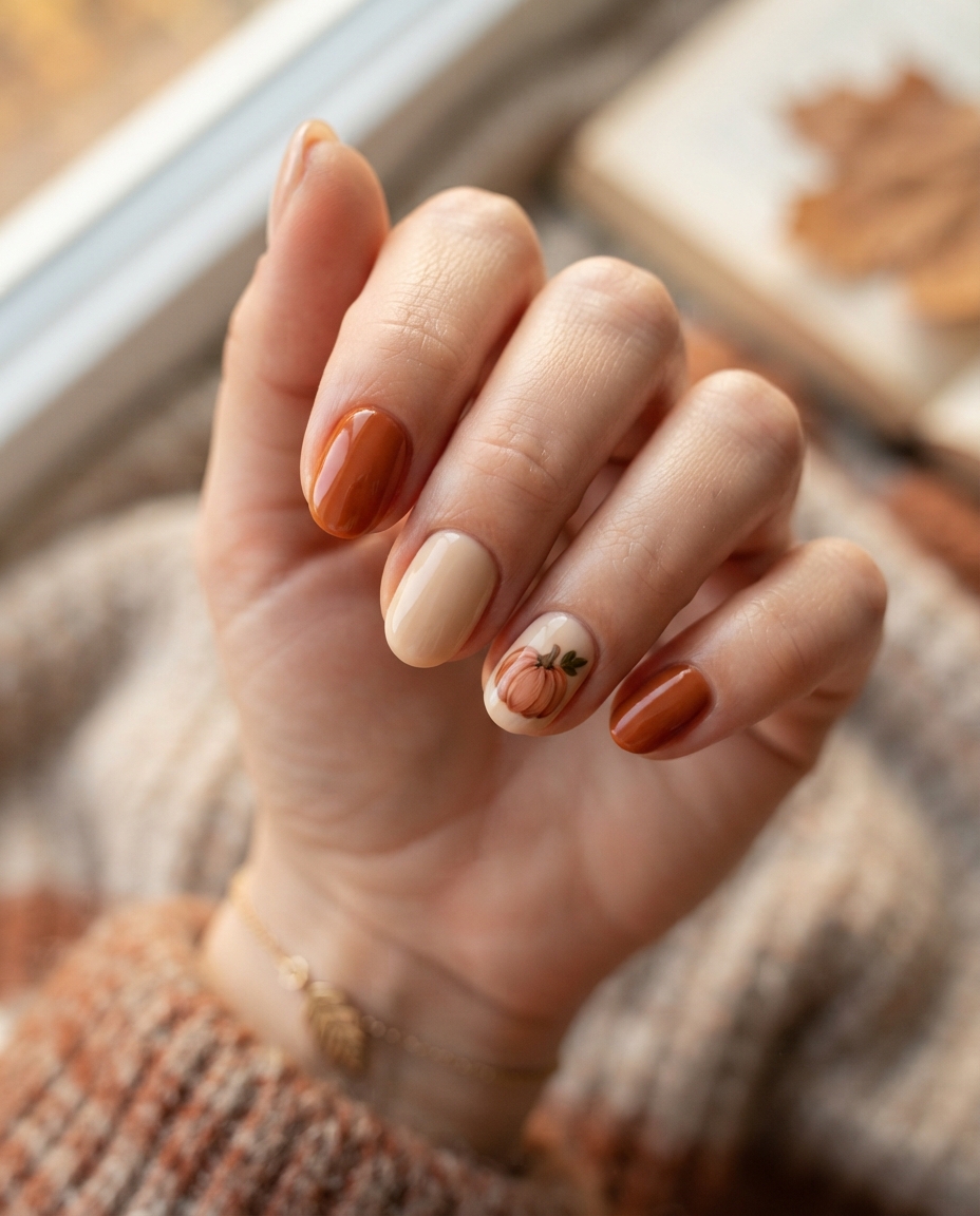Burnt Orange Pumpkin Nails