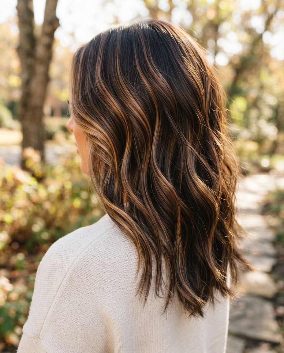 Caramel Highlights on Dark Brown — The Sun-Kissed Classic