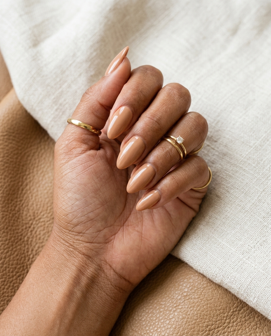 Caramel Nude Almond Nails