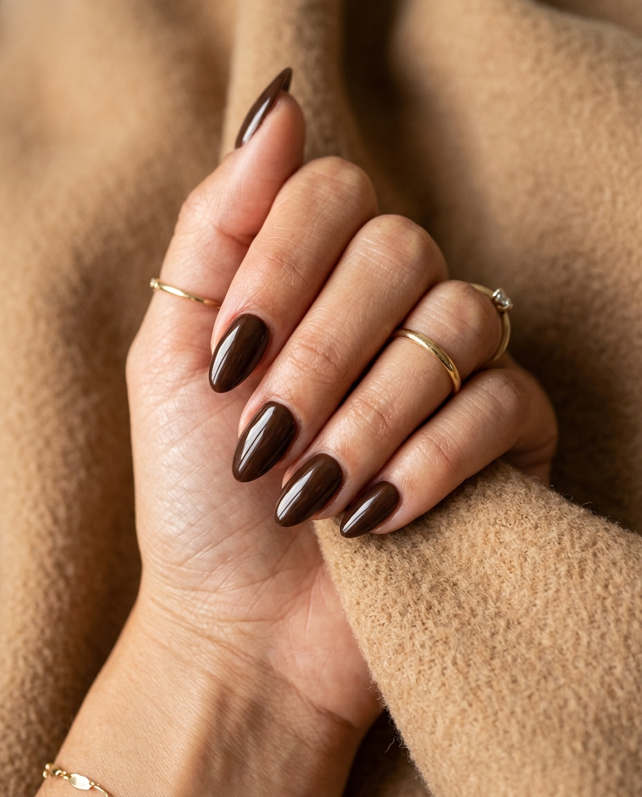 Chocolate Brown Almond Nails