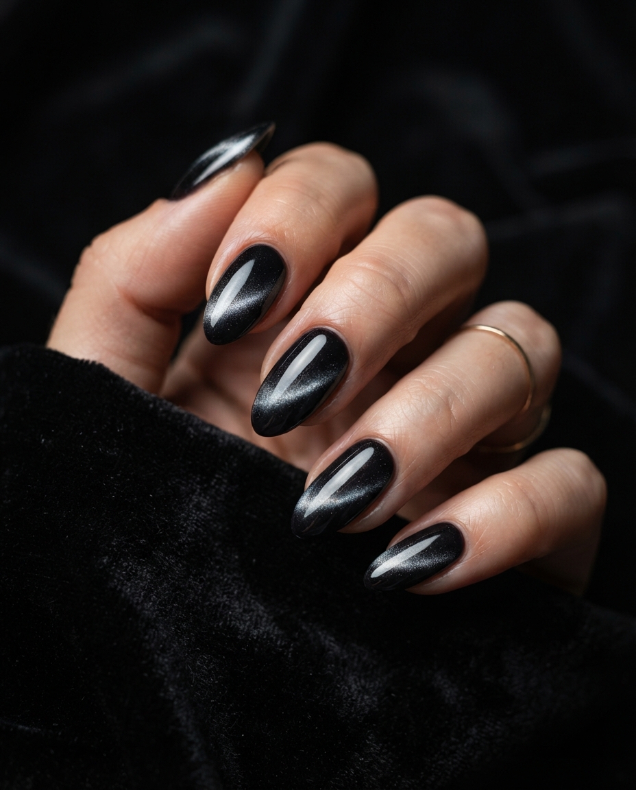 Chrome Black Cat-Eye Nails