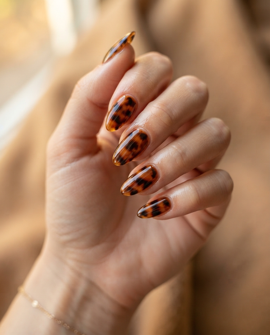 Dark Tortoiseshell Halloween Nails