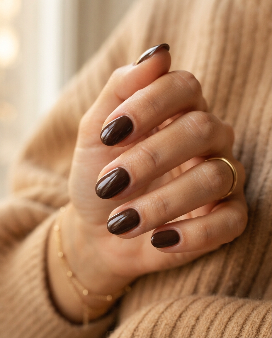 Glossy Chocolate Brown Nails