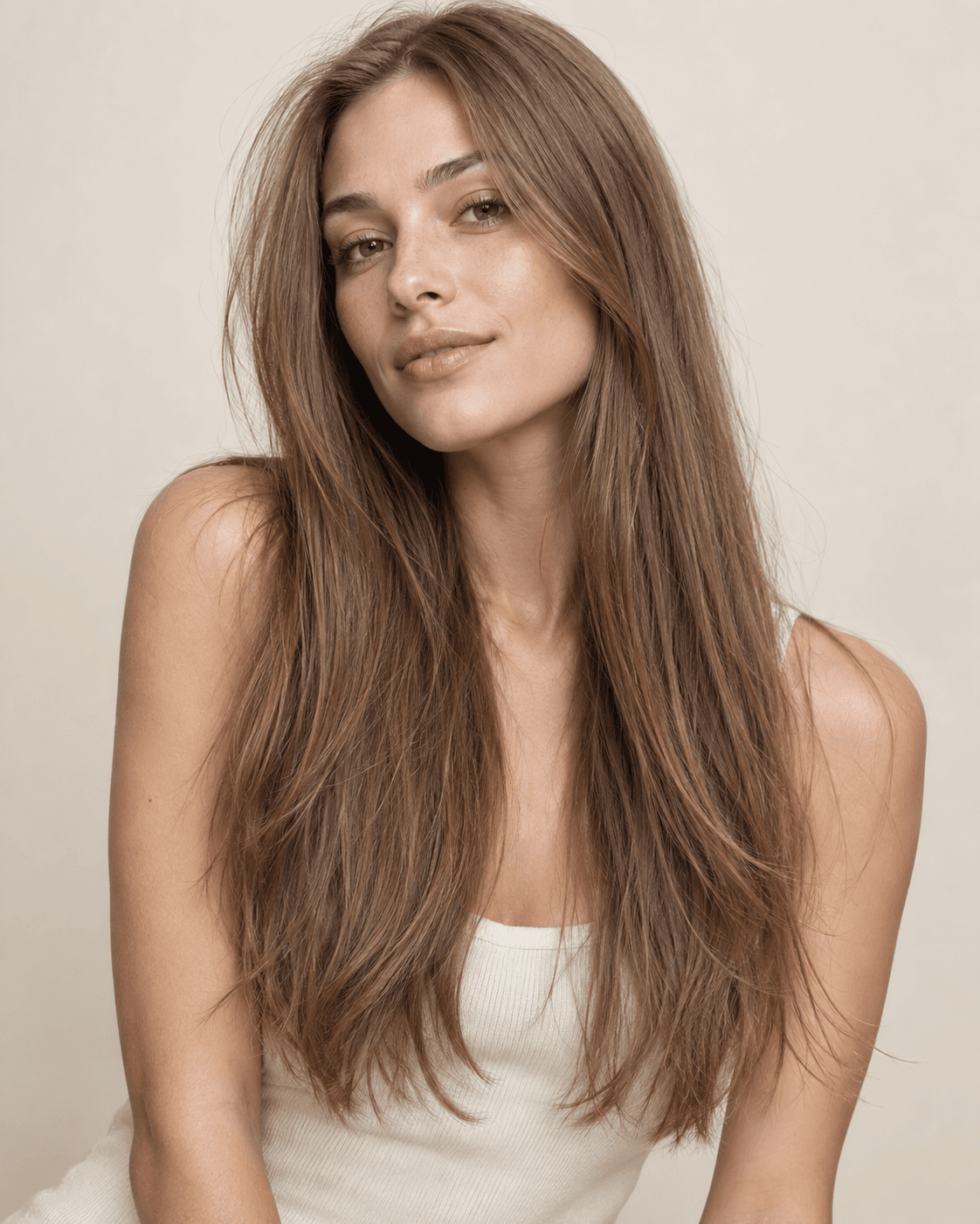Long fine hair kept full through the mid-lengths with wispy textured ends.