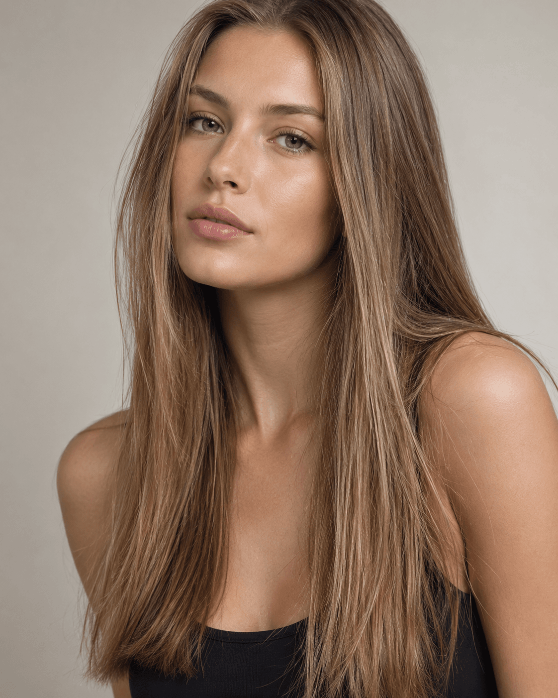 Long straight hair with subtle, barely-there layering.