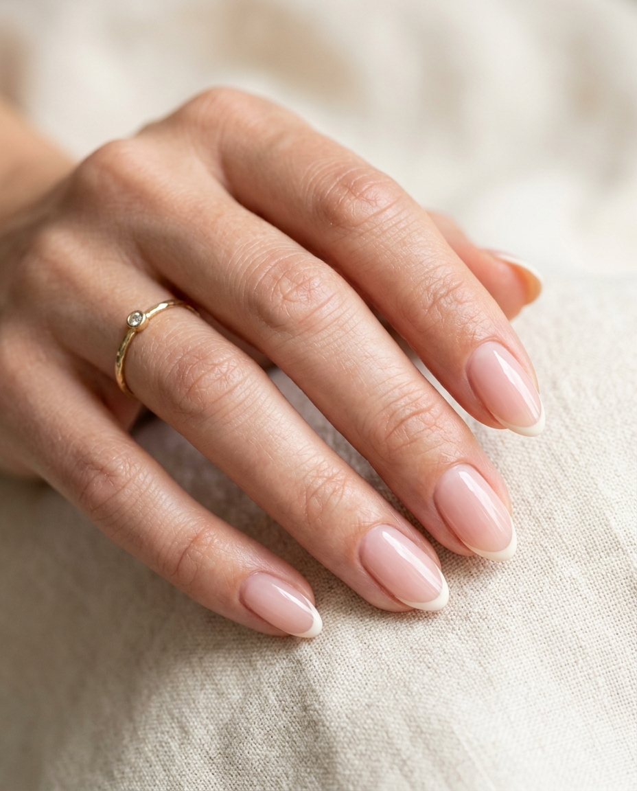 Micro French Tips on a Sheer Pink Base