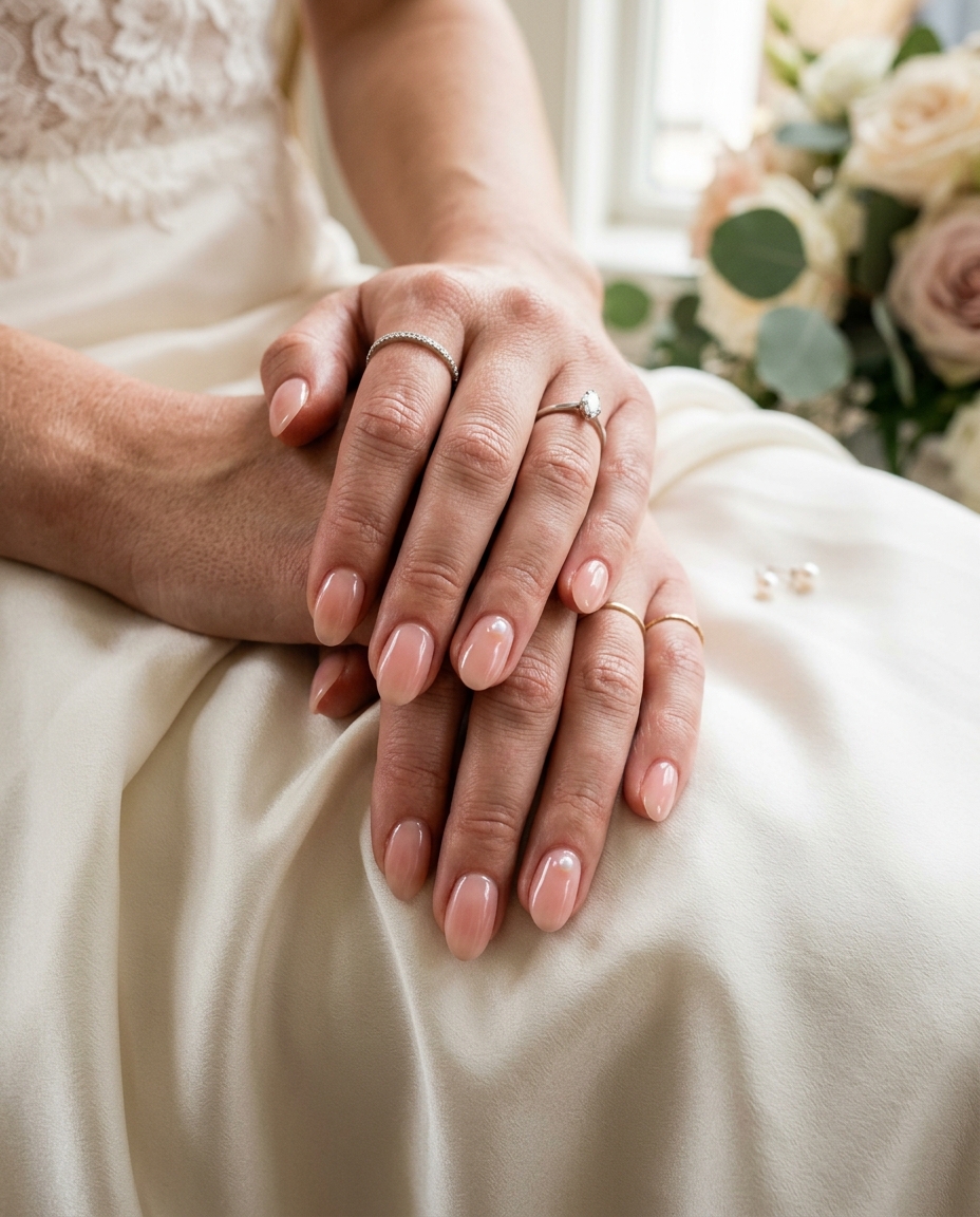 Natural Pink Nails With Tiny Pearl Details