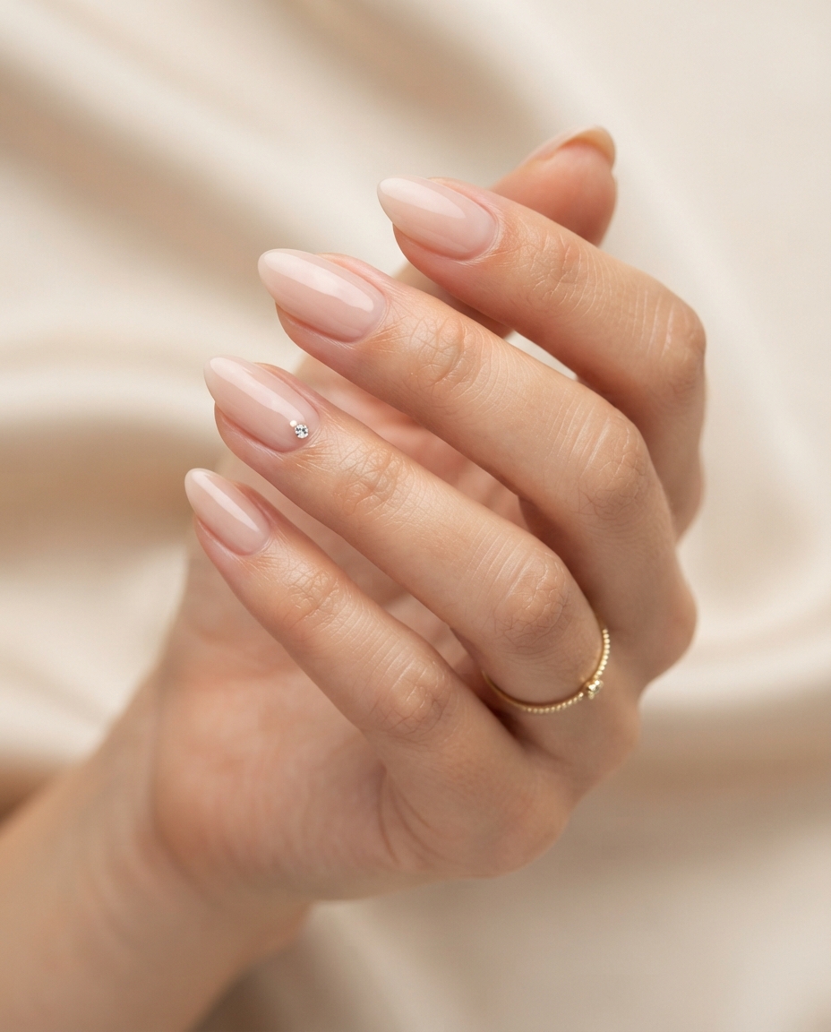 Nude Nails With One Tiny Crystal