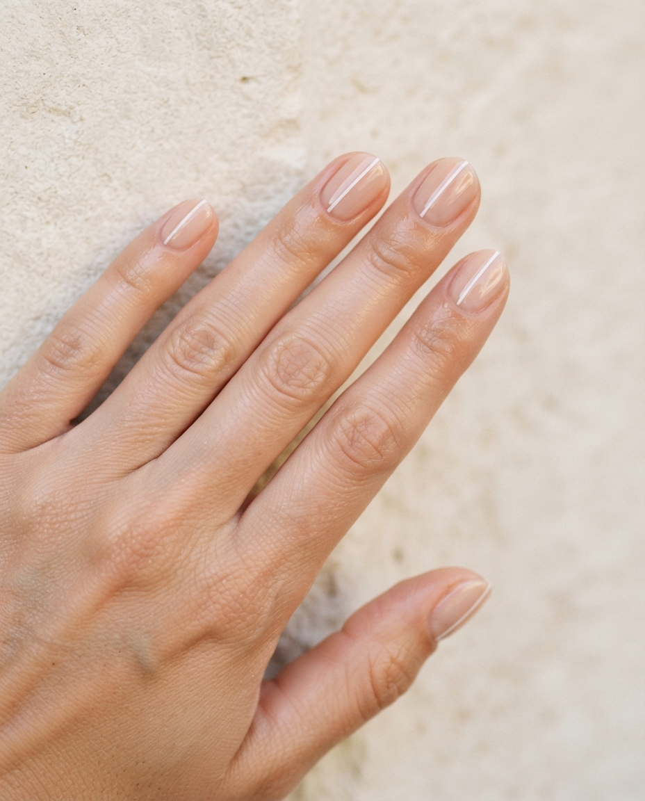 Nude Nails With a Single Fine White Line