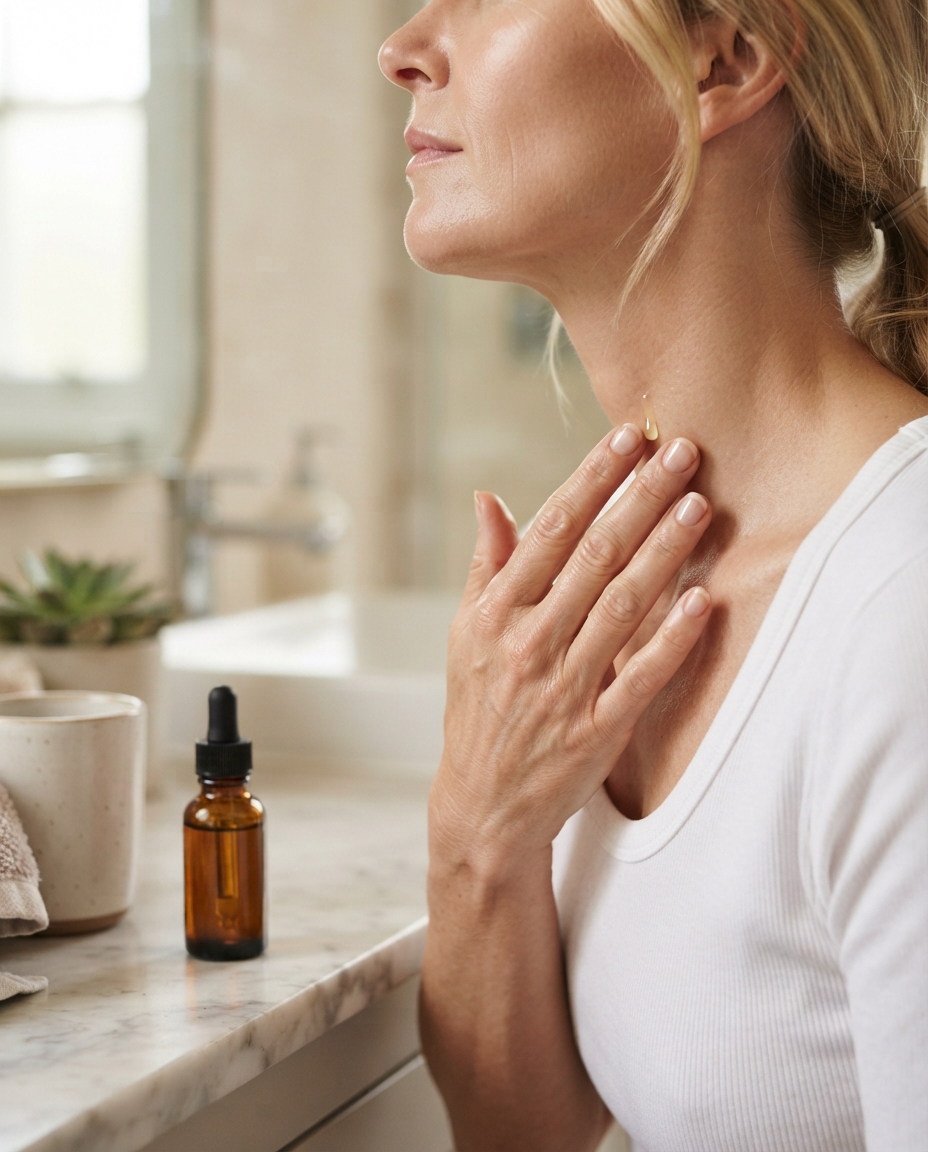 Retinol serum being prepared for application to the neck