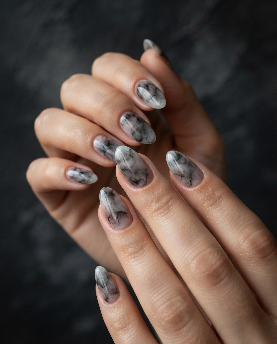 Smoky Grey Marble Nails