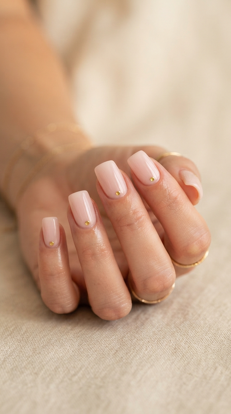 Soft Squoval With a Single Cuticle Dot Detail