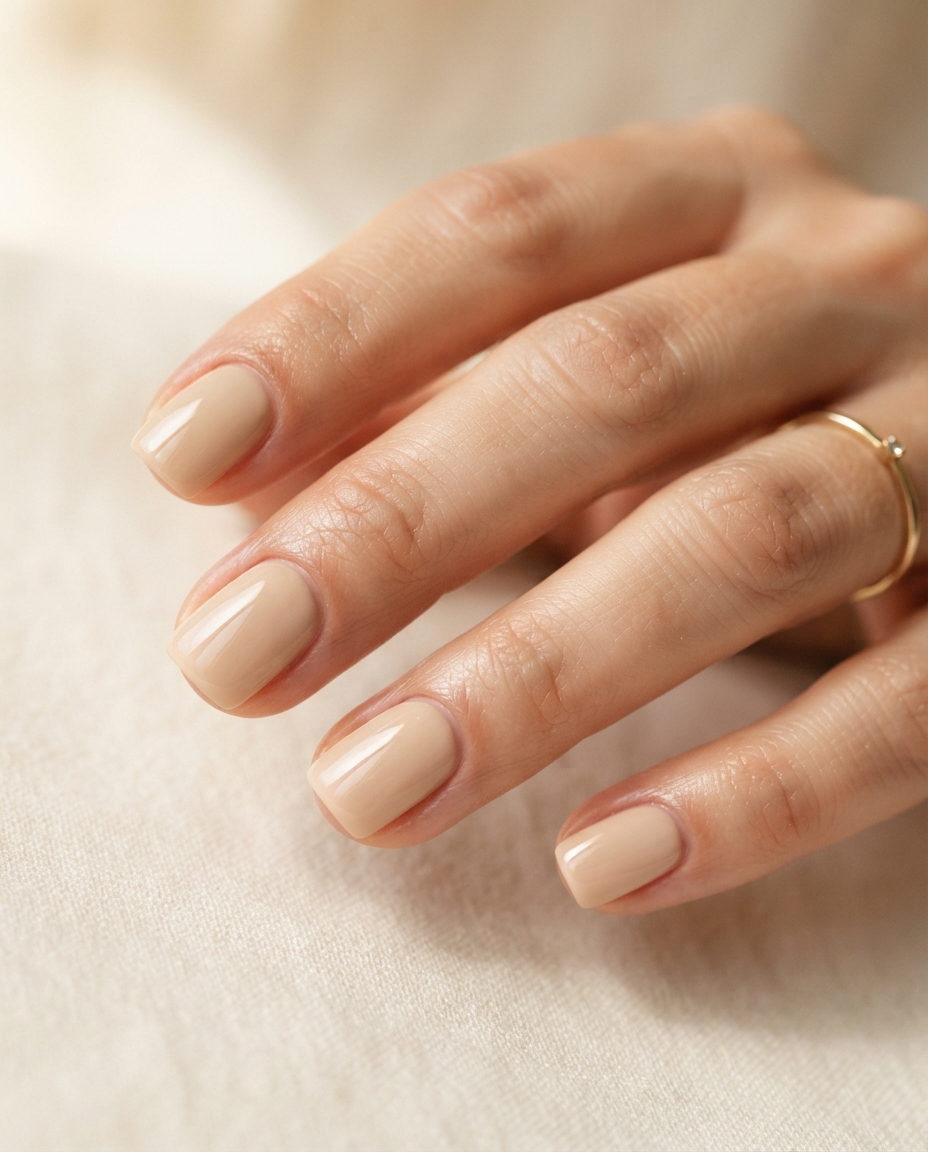 Warm Beige Squoval Nails