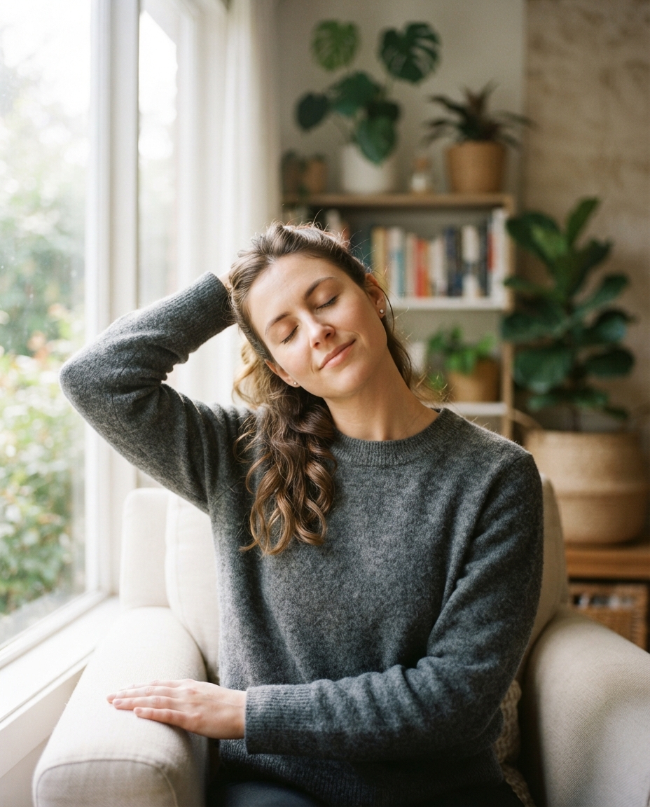 Woman doing a gentle neck stretch