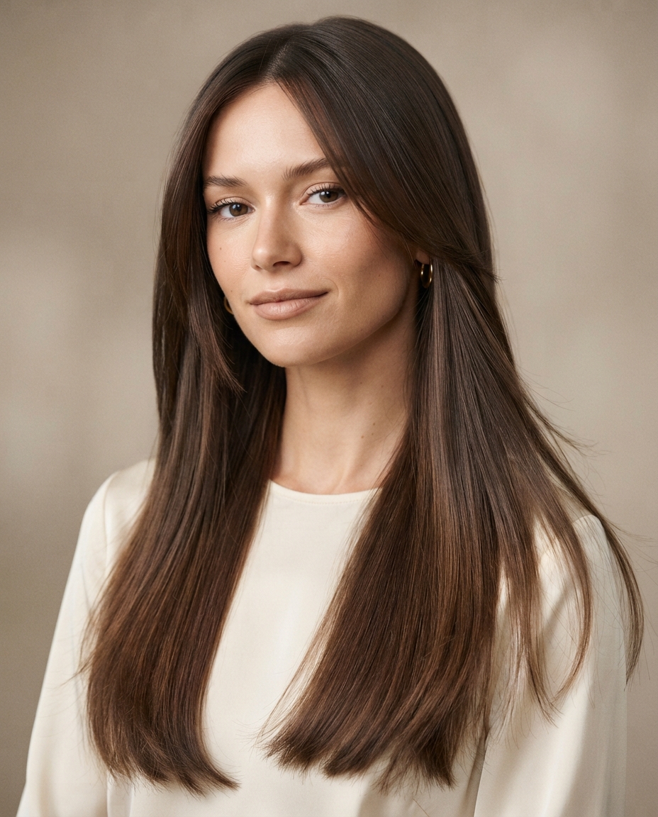 Woman with long hair featuring barely-there subtle front layers