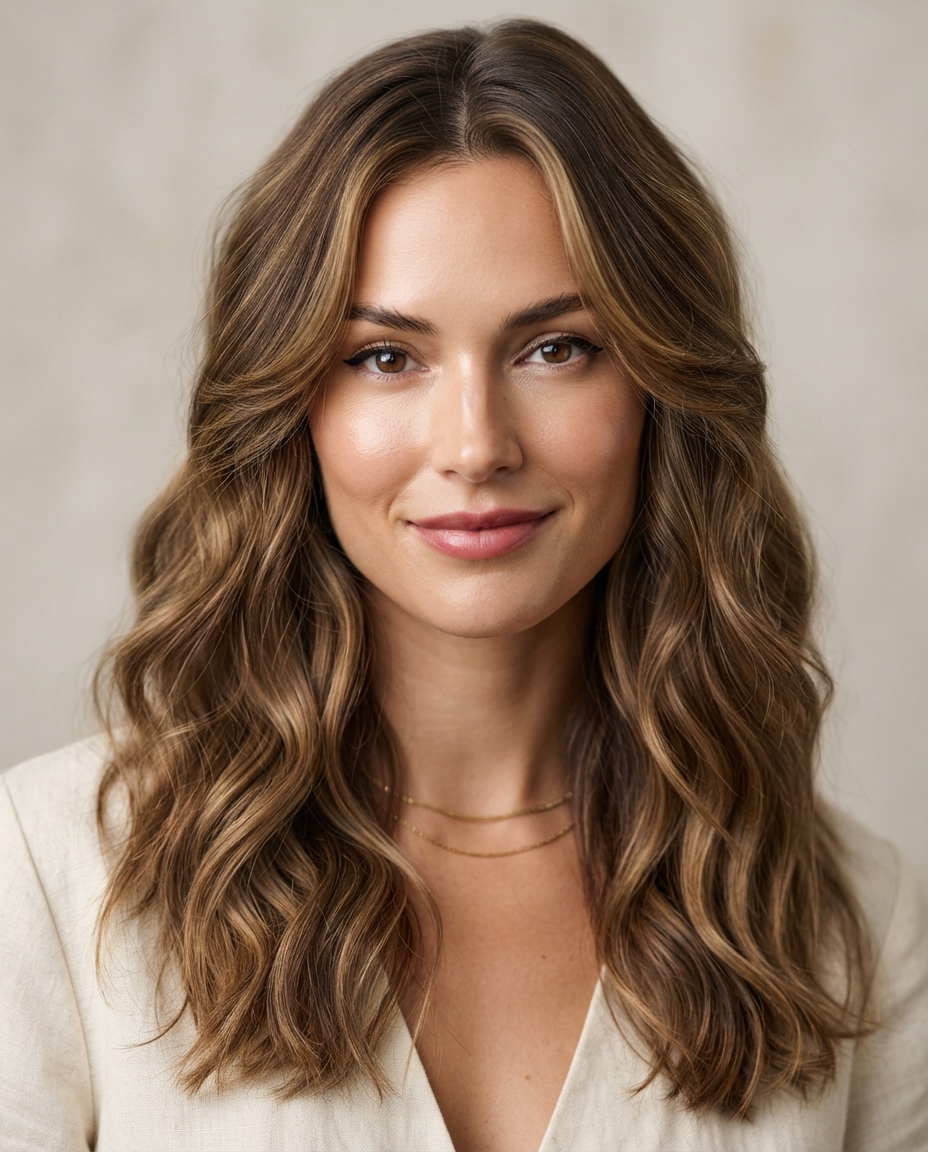 Woman with long hair featuring collarbone-length front layers