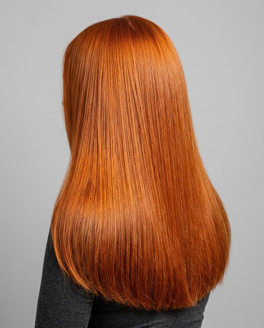 Woman with vivid ginger-spice red hair color