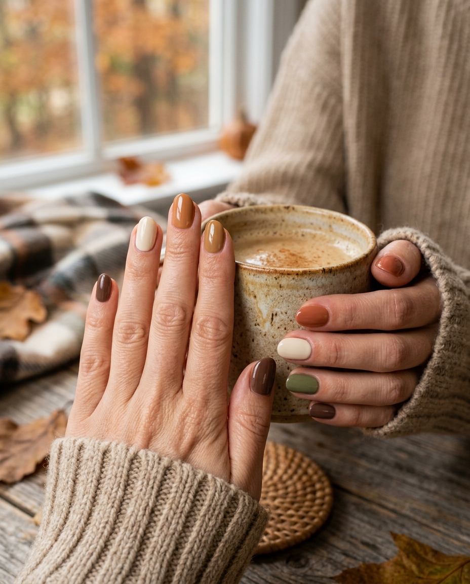 Autumn Skittle Nails in Muted Neutrals