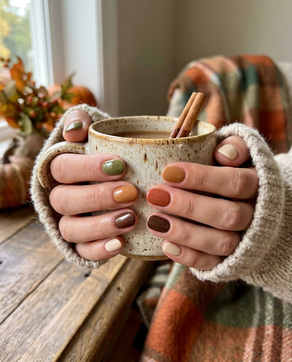 Autumn Skittle Nails in Muted Tones