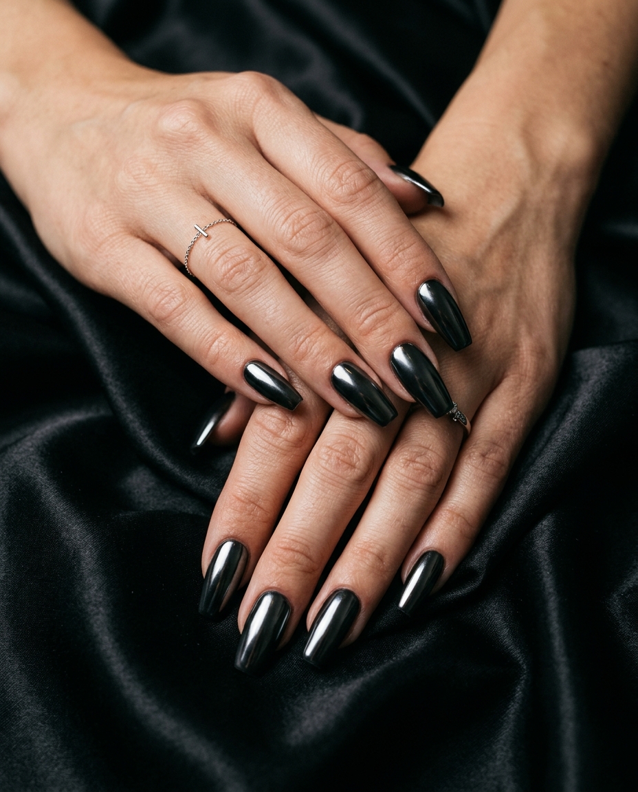 Black Chrome Coffin Nails