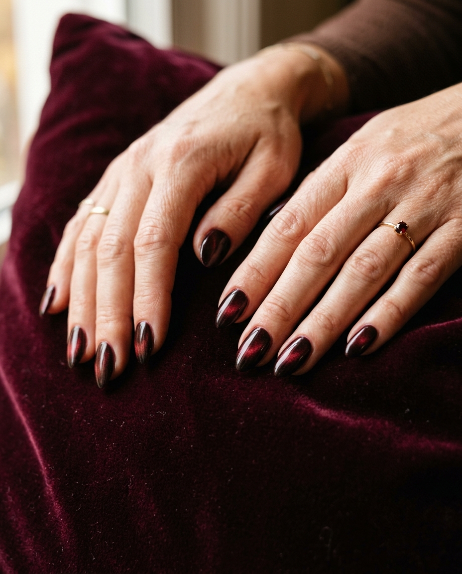 Burgundy Velvet Magnetic Nails