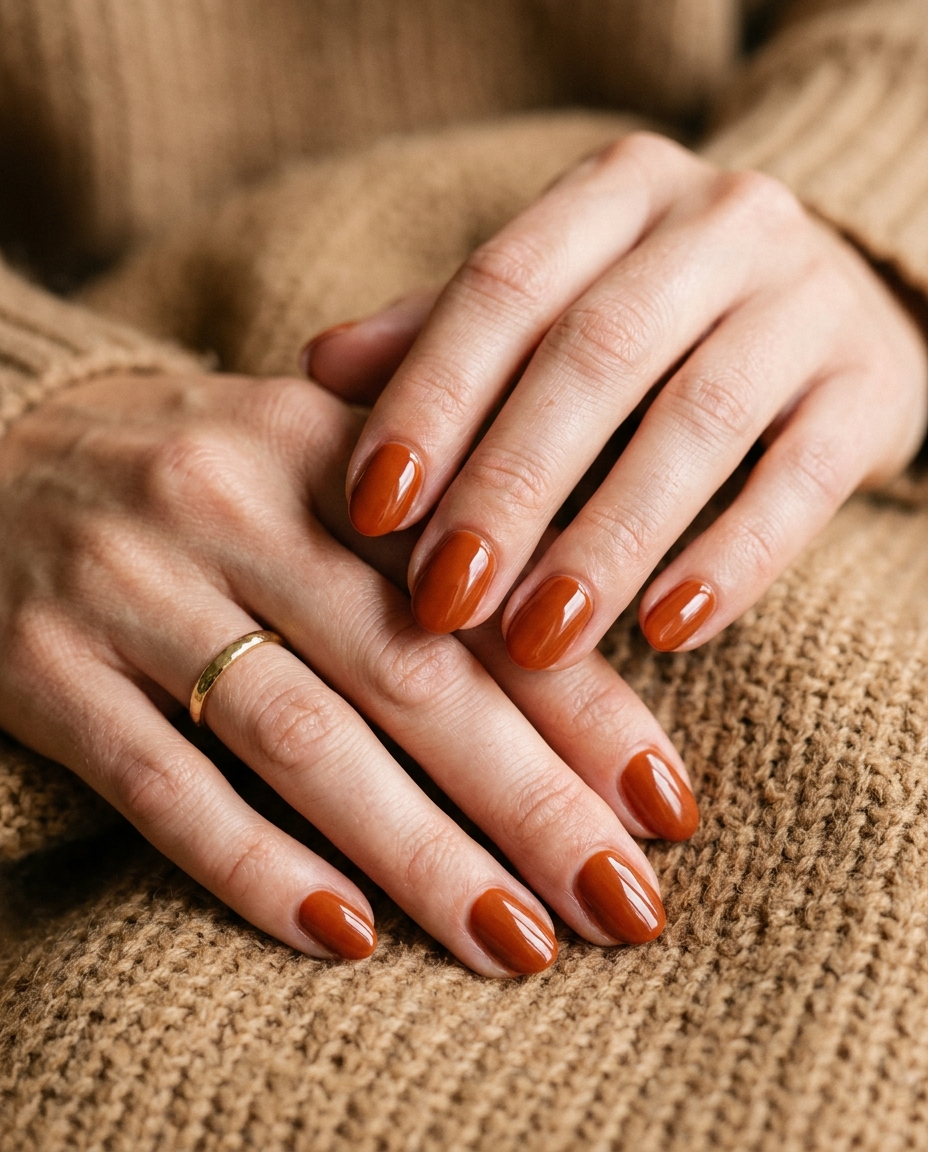 Burnt Orange Short Oval Nails