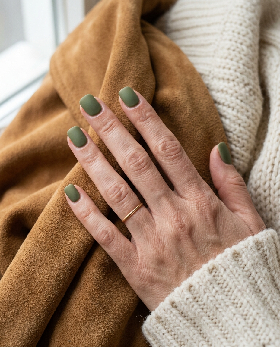 Matte Olive Green Nails