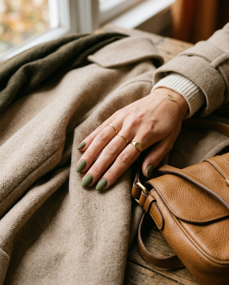 Olive Green Matte Nails