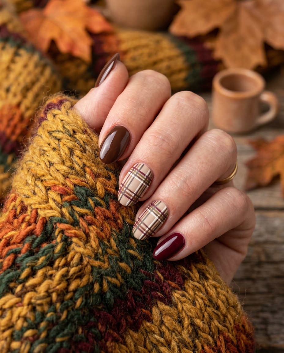 Plaid Accent Nails